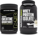 NutraBio Kreatinný monohydrát, Neochutený, 300g a srsť proteín izolát, Neochutený, doplnok Bundle - svalová energia, Lean svalového rastu, zotavenie, a sila