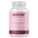BESTVITE L-arginín L-ornitín 500-250 (120 Vegetariánske kapsuly) - žiadne stearáty - žiadne výplne - Vegan - Non GMO - bez lepidla - bez vápnika
