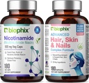 B-3 Nikotínamid 500 mg 180 Vkaps - vlasy koža a nechty 180 Caplets 10000 mcg Biotin - Nicotinic Amide Niacin Natural Flush-free vitamín Formula - podporuje zdravie buniek kože