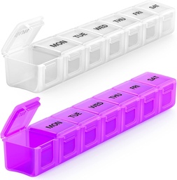 Bug HULL týždenné pilulky Organizátor veľké 2 balenia, extra veľké cestovné pilulky Organizátory, tabletky box 7 deň, cestovné pilulky prípad, Medicína pilulky Organizátor pre vitamíny, doplnky a lieky (White+Purple)