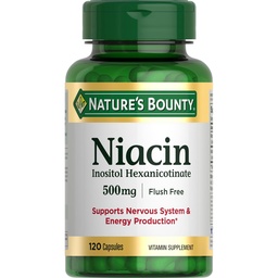 Nature's Bounty Niacin 500mg Flush Free, Cellular Energy Support, podporuje zdravie nervového systému, 120 Kapsule