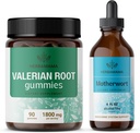 HERBAMA Valeriána a Motherwort Kit - Bundle 1800 mg Valeriána Root Gummies & Motherwort Liquid Drops - Vegan, Non-GMO, Želatína a alkohol - 2 balenia