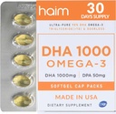 HAIM DHA 1000 Omega-3 rybí olej - 90% Čistota s 1000mg DHA, 50mg DPA - Suplement Fish Oil High Potency for Brain, Eye & Heart Support - Podporuje celkový wellness & Focus - 1 Box, 60 Softgels