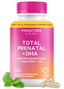 Pink Stork celkové prenatálne vitamíny s DHA, folát, železo, cholín, a vitamín B12 - predkoncepcia výživy - prenatá pre ženy, tehotenstvo Essentials - Mint Essence, 60 kapsúl, 1 mesiac dodávky