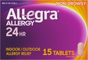 Allegra Adult 24HR Non-Drowsy Antihistaminikum, 15 tabliet, Fast-Acting Alergy Symptom Relief, 180 mg