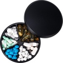 Organizátor tabletiek so 6 oddeleniami - Heavy Duty Metal Daily Pill Case, Large Pill Container Holder, Waterproof Medication Dispenser Pill Box pre vitamín Supplement Fish Oils, 0.38lb, Black