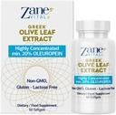 Zane Greek Olive Leaf Extract - min. 20% Oleuropein - Poskytuje Immune and Healthy Blood Pressure Support, Podporuje Kardiovaskulárny systém Zdravie - 60 Kapsule Non-GMO, Gluten - Laktóza
