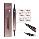 2-in-1 Zakrivené pero na obočie a očné linky s 10Ks stencils pre obočie, Microblading obočie Ceruzka s 4 Vidlicové-Tip a zakrivené presné Tip, vodeodolné a dlhé trvalé obočie ceruzky pre ženy, mäkké hnedé