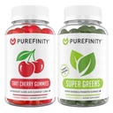 PUREFINITY Tart Cherry a Super Greens Gumies Bundle (Kyselina močových kyselín Flush a očistiť s každodennými zelenými)