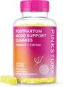 Pink Stork Postpartum Podpora nálady vitamín D Gummy - Prírodný hormón Balance pre ženy s popôrodným vitamínom D3 a vápnik - Popôrodné Essentials pre dojčenie - 60 citrón kvapka Gummies
