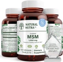 Natural Nutra OptiMSM, MSM Supplement with Sulfur, Prevent Thinning Hair, zvýšenie Joint Flexibility a zdravie kostí, Kartilage Health, pomáha podporovať Fluid Balance, 1000 mg, (120) Vegan Tablety