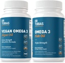 Dr. Tobias Vegan Omega 3 Algae Oil a Omega 3 Fish Oil, 2 Možnosti pre komplexnú podporu mastných kyselín, non-GMO