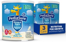 PediaSure Grow & Gain with Immune Support Shake Mix Powder, 23 Vitamíny a minerály, 6g Protein, non-GMO, Gluten-Free, Vanilla, 14.1 oz Can, Balenie s 3-24 porciami