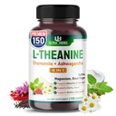 L-Theanine Supplement - 6 IN 1 Komplex obohatený o horčík, Ashwagandha, Saffron, Kamilka - Podpora Relaxácia, Pokoj a kvalita spánku 150 Kapsule
