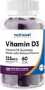 Nutricost Vitamín D3 Gumies 5 000 IU (125mcg), 120 Gumies - Zmiešané Berry Ochutené, 60 Servisov