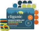 Cliganic Mosquito Repelent Nálepky na náramok Pack pre deti a dospelých Multi Color, Natural DEET-Free, Essential Oil Infunded 20 Kapely s 30 Patches, Citronella Scent (50)