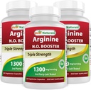 Najlepšie prírodné L-arginín NO Booster Triple sila 1300 mg Slúžiť 120 Veg kapsule (120 Počet (Pack of 3))