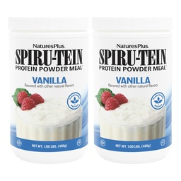 NaturesPlus SPIRU-TEIN, Vanilka - 1,06 libier, balenie 2 - Plant-Based Protein Powder - Vegetarián, bez lepku - 32 Celkové služby