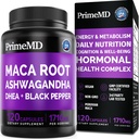 6-in-1 Organic Maca Root Ashwagandha Kapsule 1710mg s DHEA a Black Pepper Fruit Extract pre ženy a mužov - Black Maca Supplement pre vytrvalosť, kosti a nálady doplnok, 120 počet