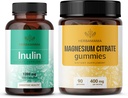 HERBAMA Inulín a horčík Kit - Bundle 1200 mg Inulin Fiber Kapsule & 400 mg Magnézium Citrát Gummy - Vegan, Non-GMO, Želatínové - 2 balenia
