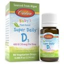 Carlson - Baby's Plant-Based Super Daily D3, Baby Vegetarian Liquid Vitamin D Drops, 400 IU (10 μg) per Drop, Zdroj z Algae, pre dojčatá a batoľatá, bez príchute, 90 kvapky (2,54 ml)