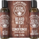 Viking Revolution Beard Wash & Beard Conditioner Set w/Argan & Jojobové oleje - Mäkké a posilňujúce - Prírodný medvedí šampón w/Beard Oil Sandalwood (5oz)