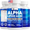 Alpha Lipoic Acid 600mg, ALA Supplement for Energy Boost, Immune Support, Healthy Function, and Enhanced Absorbtion, R-Alpha Lipoic Acid with Essential Vitamíny, 120 Kapsule