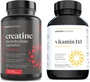 Smarter Nutrition Plant Based Vitamin D3 s komplexom Vegan K2 vo Vegetariánskej Softgel & Creatin Pills s 2500mg (2,5g) Kreatín Monohydrátu na serving, Vegan Creatin Capsules [1-Mesiac dodávky]