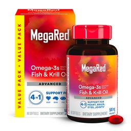 Megared Omega-3 rybí olej + vysoká absorpcia vrtný olej 500mg Softgels, MegaRed Advanced 4in1 (80 počet vo fľaši) Koncentrovaný Omega-3 Ryby a vrtný olej doplnok
