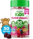 Orgain Kids Cugar Free Multivitamínové Gummies, Vegan & Plant Based, 50 Superfoods, 15 Vitamíny a minerály, Immune Support and 3g Fiber, Mixed Berry, Ages 4+, 1 mesiac dodávky (60 Gummies)