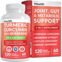 5-in-1 Organic Turmeric Curcumin Supplement (4210mg) s Berberine, Ceylon škorica Bioperine and Ginger Supplements for Joint, Heart, Gut, & Metabolic Support (120 ct)