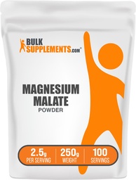 BulkSupplements.com Malát horečnatý prášok - horčík Doplnky, vysoká bioavailabilita - Neochutené a bez lepidla, 2,5 g na Serving, 250 g (8,8 oz) (Back of 1)