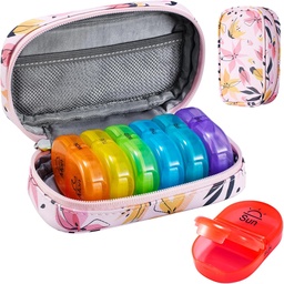 Serfeymi Travel Pill Organizátor 2 Časy A deň AM Upgrade Rainbow Pill Box 7 Deň s prenosným zips PU kožené pilulky Prípad, Medicína Organizátor pre pilulky, Vitamíny, Rybie oleje - ružová 03