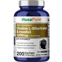 NusaPure Choline & Inozitol 1000 mg - 200 Veggie Caps (100% Vegetarián, Non-GMO) Bioperine