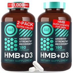 HMB a vitamín D3 doplnky Kapsule - B-Hydroxy B-metylbutyrát 1 000-3 000 MG HMB doplnky s vitamínom D3 - svalový rast, sila, výkon, pre-cvičenie, svalové zotavenie - 360 Caps