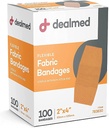 Dealed Fabric Flexible Lepidlá s non-Stick Pad, Latex Free, Wound Care for First Aid Kit, 2" x 4" (Box 100)
