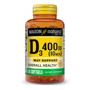 MASSON NATURAL Vitamin D3 10 mcg (400 IU) - podporuje celkové zdravie, posilňuje kosti a svaly, 100 mäkkých