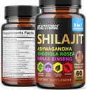 Shilajit Kapsule Organický extrakt Blend 60 Kapsule od Muži & Ženy - Shilajit Supplement 9000mg Ashwagandha, Immune Support Supplement 2000mg Rhodiola Supplement, Ginko Ginkgo Biloba
