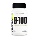NutraBio B-100, B vitamín komplex, imunitný systém podpora, zdravé vlasy, koža, nechty, 90 Rastlinné kapsule