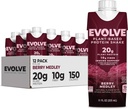 Evolve Plant Based Protein Shake, Berry Medley, 20g Vegan Protein, Immune Support, Vitamín C a zinok, bez mliečnych výrobkov, Bez umelých sladidiel, non-GMO, 10g Fiber, 11oz, (12 balení) (Formula May Vary)