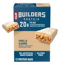 KLIF BUILDERS Proteínové tyčinky - Vanilla Almond Flavor - 20g Plant Based Protein - Gluten Free - Non-GMO - Low Glycemic - Bez umelých sladidiel - 2,4 oz. (12 Balenie)