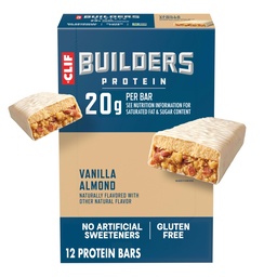 KLIF BUILDERS Proteínové tyčinky - Vanilla Almond Flavor - 20g Plant Based Protein - Gluten Free - Non-GMO - Low Glycemic - Bez umelých sladidiel - 2,4 oz. (12 Balenie)