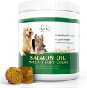 Omega 3 Skin and Coat Chews for Psy, Psie lososí olej doplnok pre spoločnú úľavu od bolesti, Imunitná podpora, Skin and Coat Doplnky pre psy, Chewable Dog Treats for Itchy Skin Relief, 55 Chews, 8 Oz