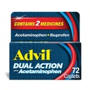 Advil Dual Action Coated Caplets with Acetaminophen, 250 Mg Ibuprofen a 500 Mg Acetaminophen Per Dose (2 Dose Equivalent) for 8 Hour Pain Relief - 72 Count