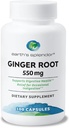 Ginger Root 550 mg doplnok pre mužov a ženy, podporuje trávivé zdravie, bez umelej farby alebo konzervačných látok (550 mg, 100 kapsúl)