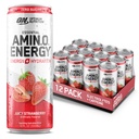 Optimum Nutrition Amino Energy Sparkling Hydration Drink, Electrolytes, kofeín, Amino Acids, BCAAs, Sugar Free, Juicy Strawberry, 12 Fl Oz, 12 Balenie (Backaging May Vary)