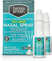 Berkley jensen No Drip Ťažká kongescia nosový sprej - Maximálna sila Dekongestant s Oxymetazolín HCl & Menthol - Pump Mist Applicátor, No Steroid, 12 Hodinová úľava, 1 Fluid Ounce (Pack of 2)