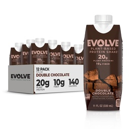 Evolve Plant Based Protein Shake, Double Chocolate, 20g Vegan Protein, Dairy Free, Non-GMO, 10g Fiber, 11 Fl Oz (Pack of 12) - (Formula May Vary)