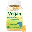 Vegan Omega 3 & Turmeric Gummies 2500mg, Algae Omega 3 DHA 800mg&EPA 400mg, s MSM, Vitamín D3, Turmeric Root Extract for Brain, Eye, Joint, Fish Oil Supplements Alternatíva, bez cukru
