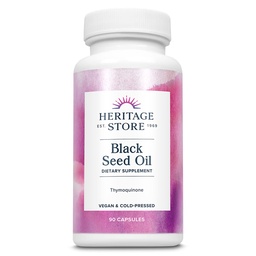 HERITAGE STORE Black Seed Oil Tekuté kapsuly 650 mg, Nigella Sativa Oil Supplement with Thymochinón, Omega 3 6 9, Antioxidant, Cholesterol, Digestive, Joint & Immune Support*, Vegan, 45 Serv, 90ct
